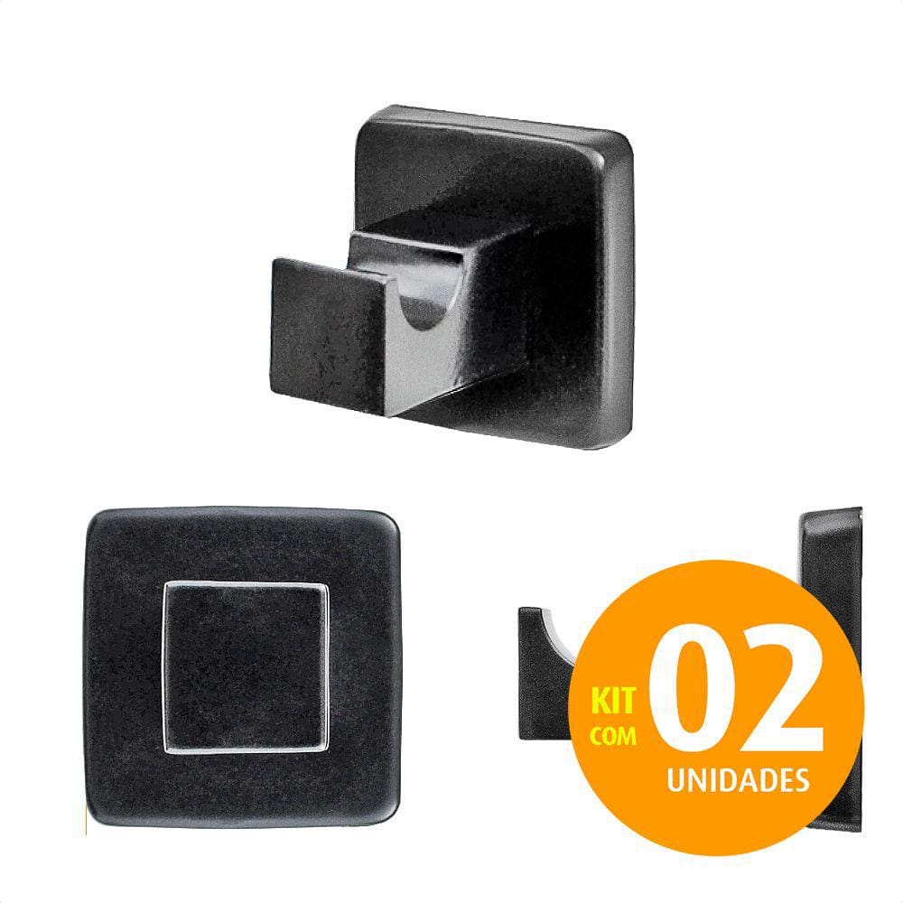 Cabide Individual Quadrado - Lucca Black 2060 Kit 02un