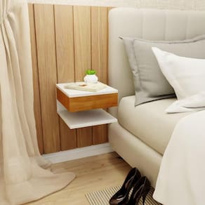 Mesa de Cabeceira Suspensa 1 Gaveta Superior Branco/Freijó