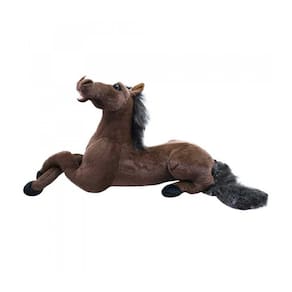 Cavalo Realista Pelúcia Marrom Fazenda Deitado 54 Cm