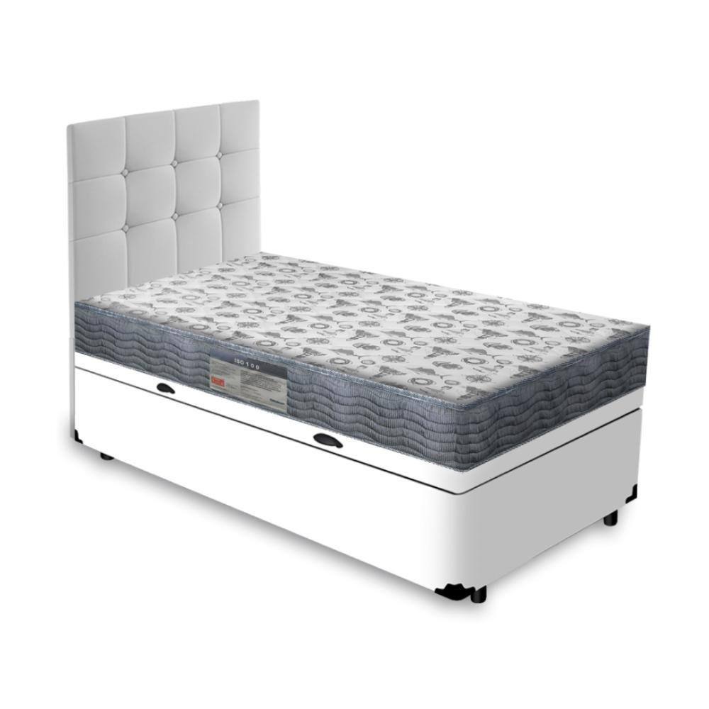 Cama Box Baú Solteiro + Cabeceira Cassis e Colchão Ortobom Iso 100 88cm