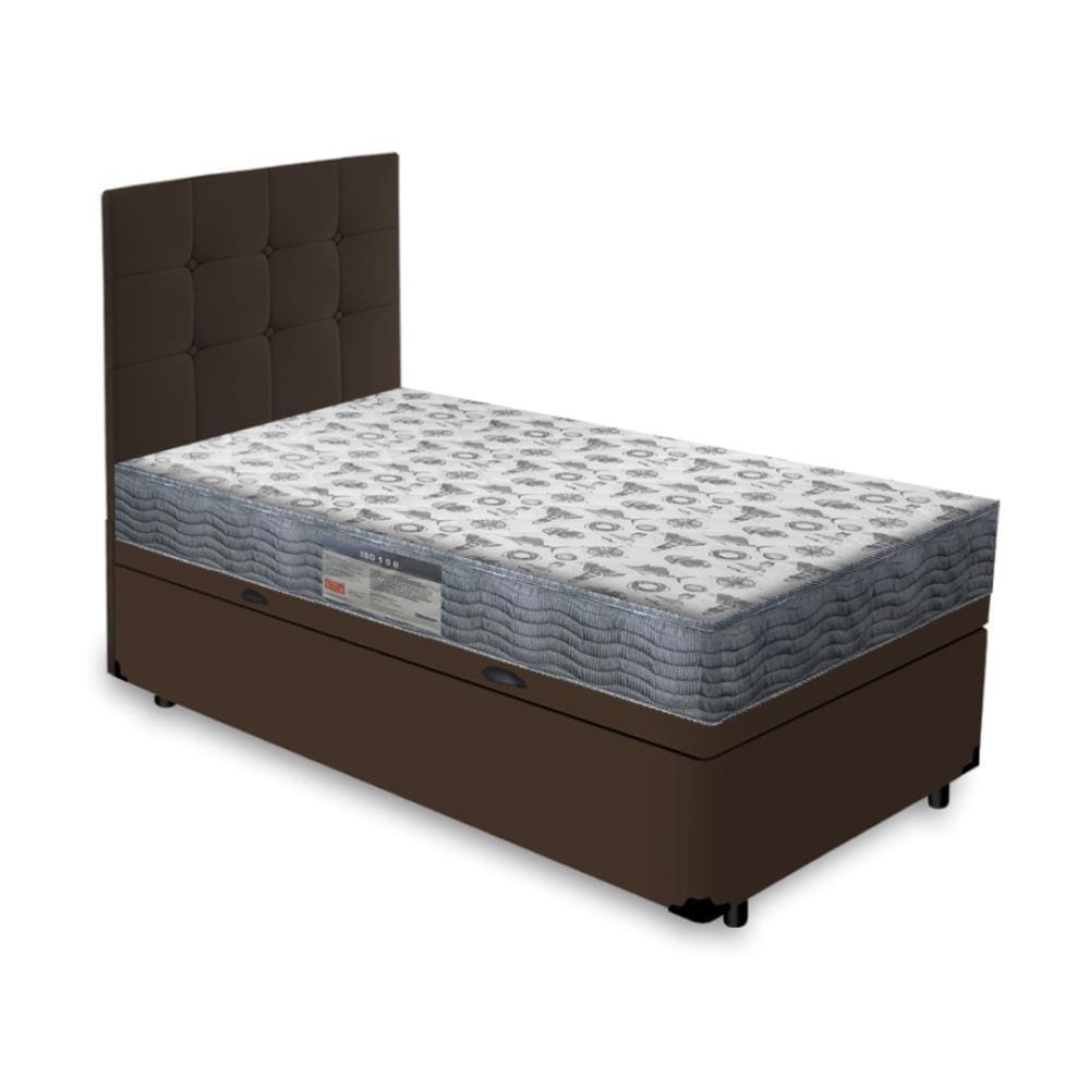 Cama Box Baú Solteiro + Cabeceira Cassis e Colchão Ortobom Iso 100 88cm