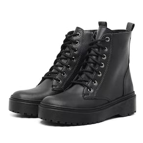 Bota Coturno Militar Feminino Blogueira Cano Alto Com Cadarco Sola de Borracha Antiderrapante
