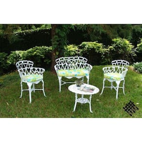 Conjunto Viena (01 Mesinha + 02 Poltronas + 01 Banco 2 Lugares) Alumínio Fundido Jardim Varanda Piscina Área Gourmet Área Externa Artesane Móveis
