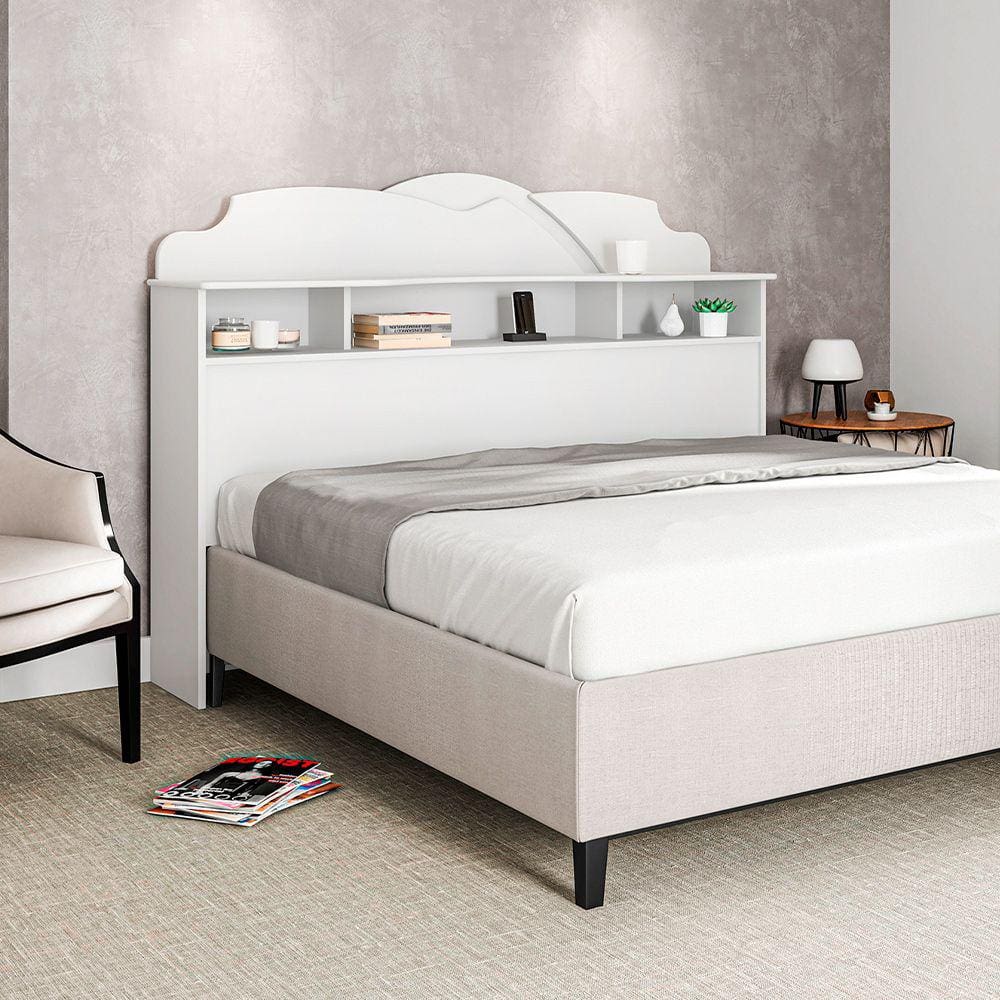 Cabeceira de Casal Cama Box 1,40m com Nicho Cristal Branco