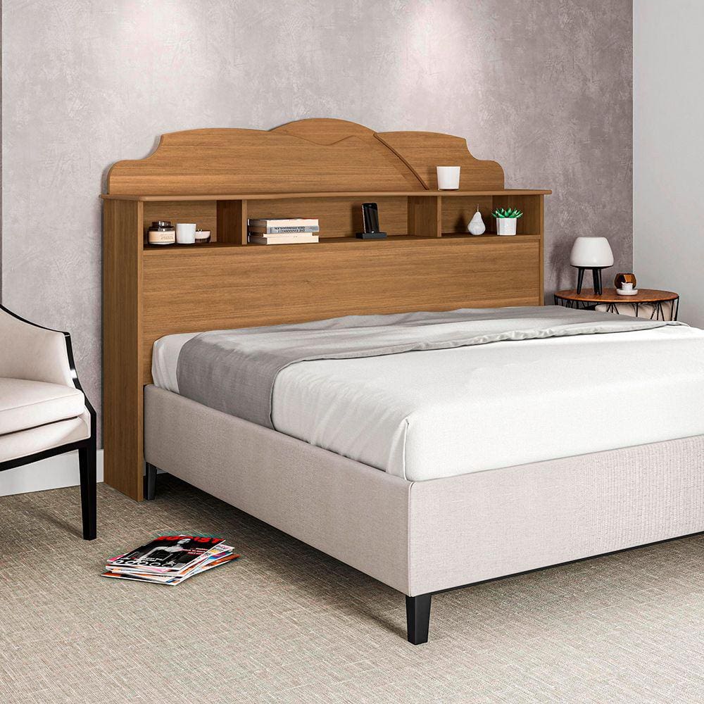 Cabeceira Casal Cama Box Queen 1,60m com Nicho Cristal - Amêndoa