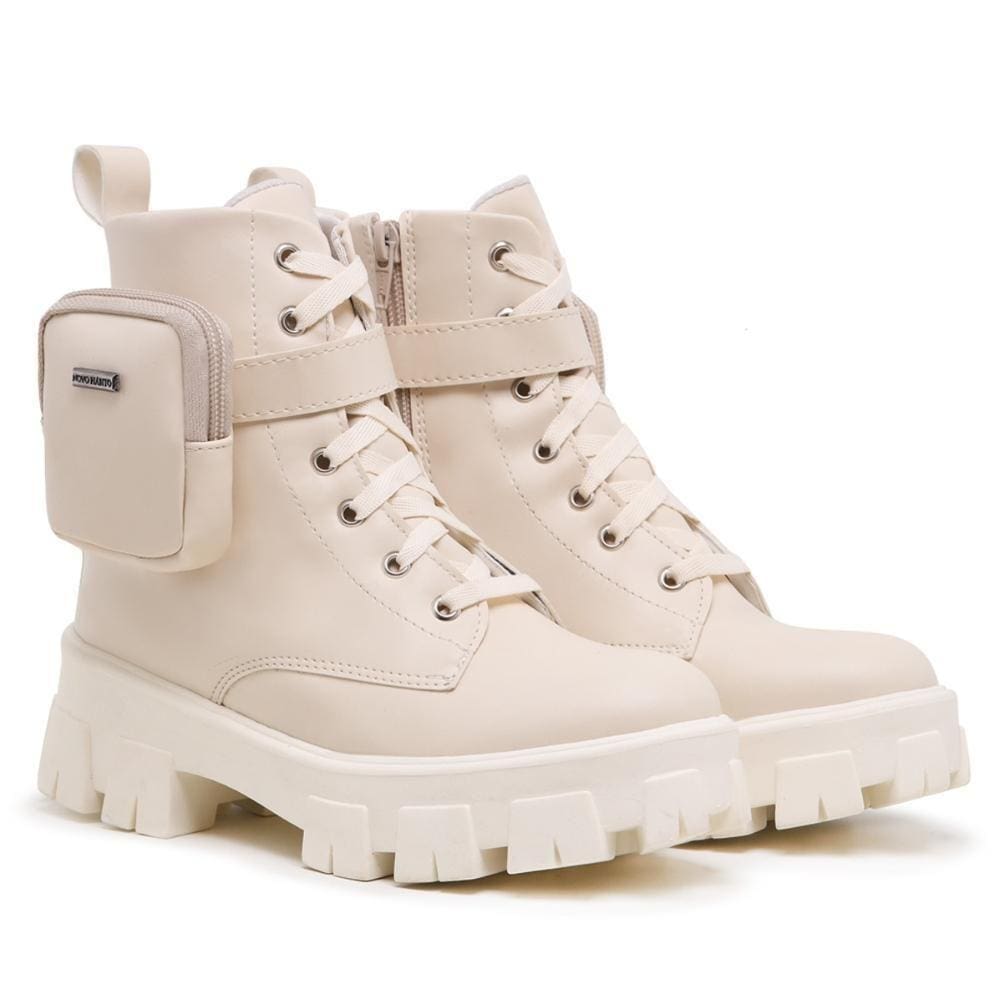 Bota Feminina Coturno Tratorada Cano Médio Cadarço Casual