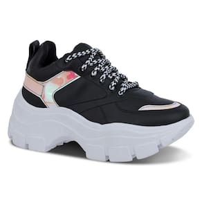 Tênis Feminino Chunky Tratorado Metalizado Cadarço Casual