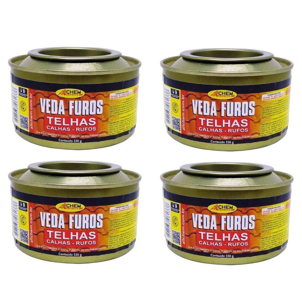 Kit 4 Massa Veda Furos Trincas Fissuras Telhas 330G Allchem