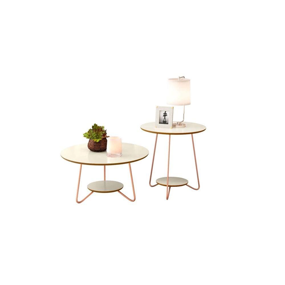 Conjunto Mesa De Centro E Apoio Liz Off White C/ Freijó – EJ Móveis