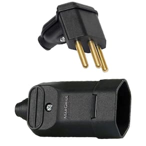 Plug Plugue Macho 90 Graus 10a + Tomada Femea 3 Pinos 20a Preto Margirius