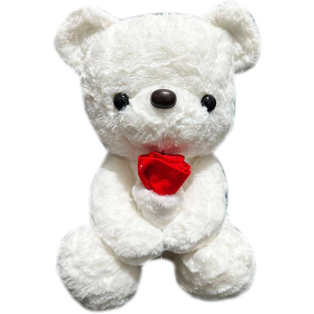 Urso Ursinho De Pelúcia Segurando Uma Flor Fofo Apaixonado - 34cm