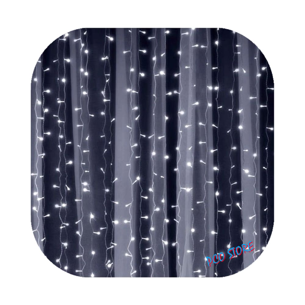 Cortina 500 Led 4,0m x 2,2m 8 Funções Branco Frio Decor Festa Casa Natal 220V