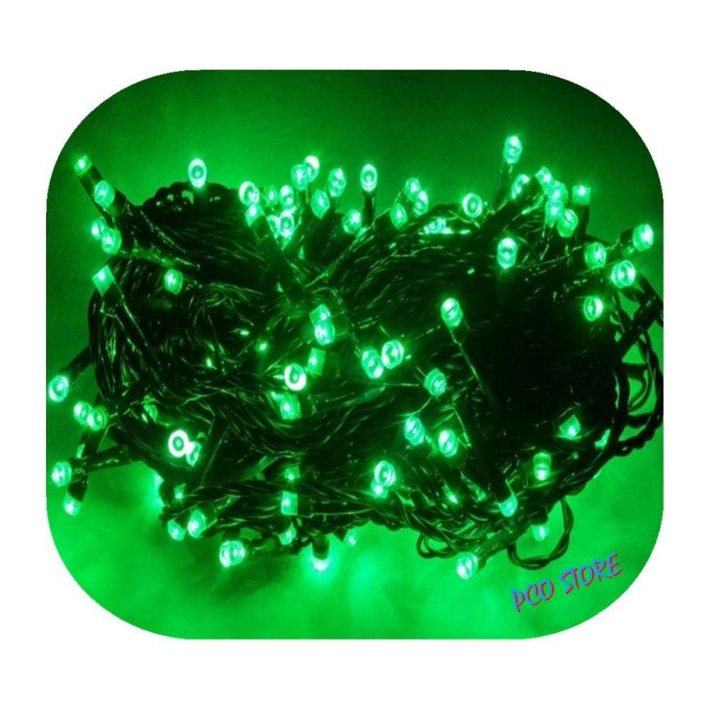 Cordão Pisca 100 Led Prova D´água Fixo Verde Fio Verde 10m Decor Natal 110v