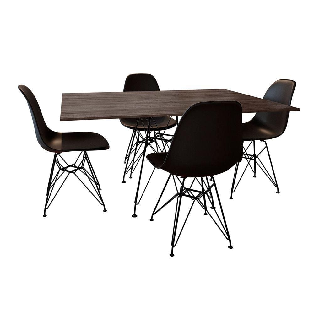 Conjunto de Mesa Eames Eiffel de Ferro Preto Tampo Amêndoa 120x75 4 Cadeiras Ferro Preta Assento Pre