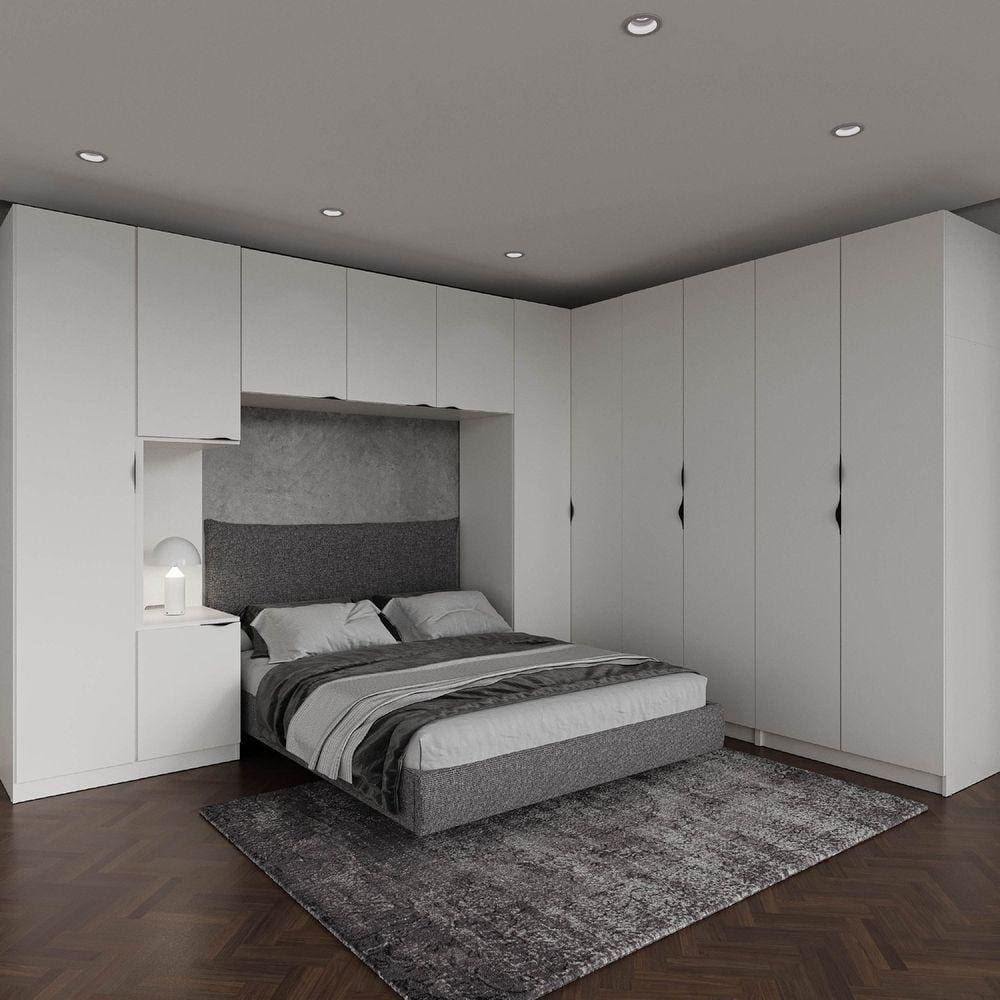 Guarda Roupa Modulado de Canto 12 Portas 6 Peças 1 Mesa de Cabeceira Hera CabeCasa MadeiraMadeira Branco Geada