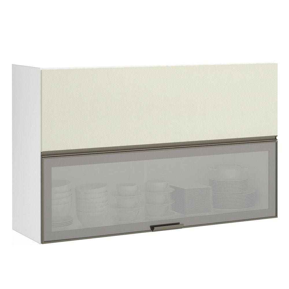 Armário Basculante 120cm 2 Porta Prata Branco Polar C/Kash