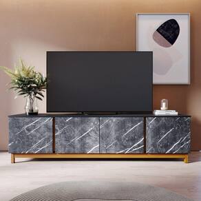 Rack para TV até 82 Polegadas 4 Portas Marmorizado Ibiza Yescasa Preto/Grígio/Freijó