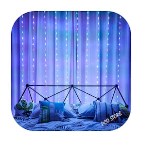 Cortina 320 Led 3,0m x 2,5m 8 Funções Colorido Fio Transparente Decor Festa Natal 220V