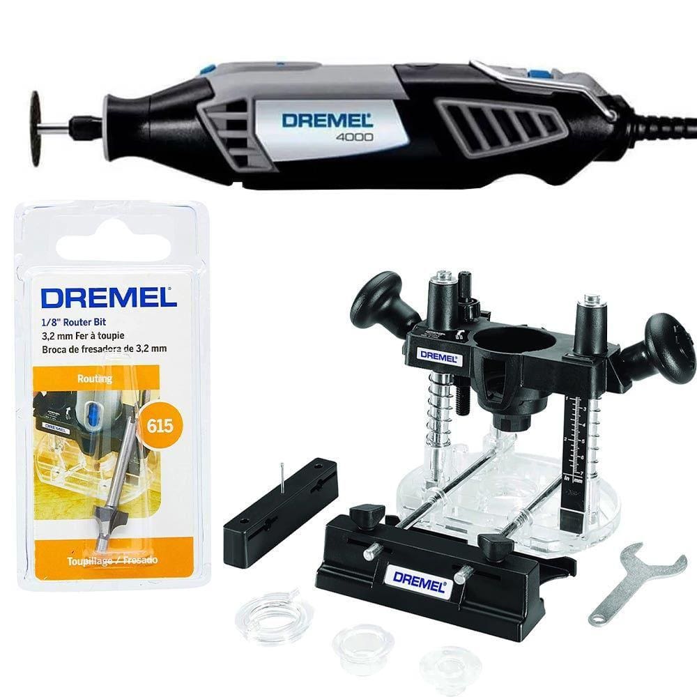 Retífica DREMEL 4000 com Tupia Guia de Corte 335 e Fresa 615