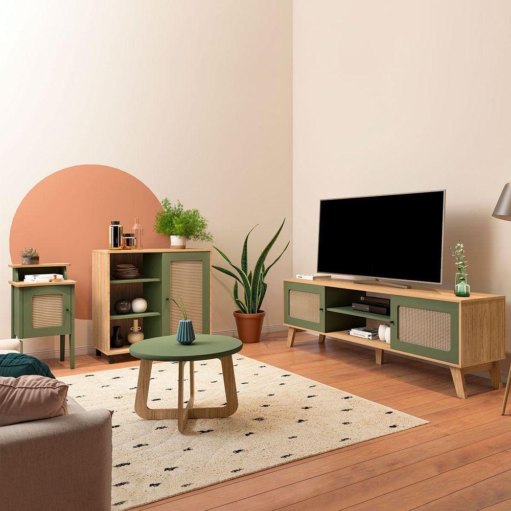 Sala de Estar Completa para TV Até 75 Polegadas Charlotte 4 Portas 3 Prateleiras Carvalho - Pnr Móveis