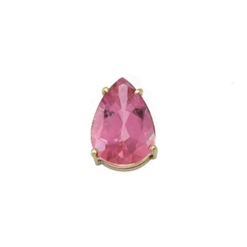 Pingente Gota Turmalina Pink 8X6Mm Em Ouro 18K
