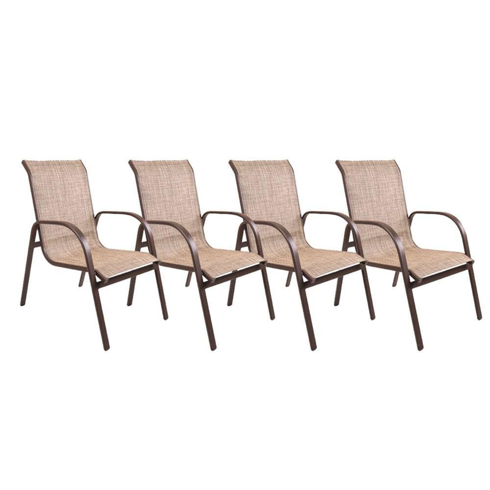 Conjunto 4 Poltronas Cannes Alumínio Café/Bege Mesclado
