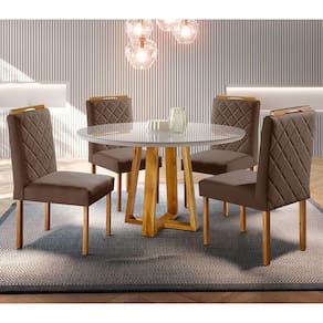 Conjunto Sala de Jantar 4 Lugares Mesa Redonda 1,0m e 4 Cadeiras Moveis Mix