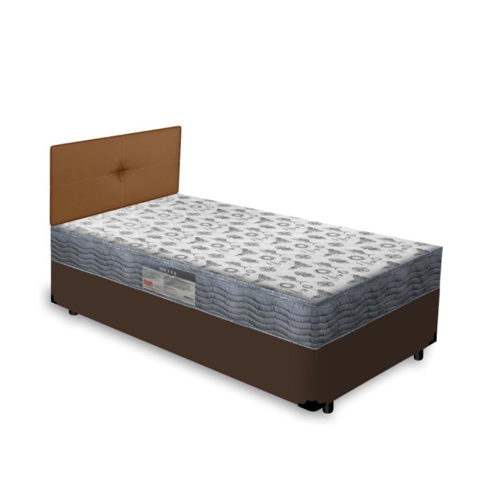 Cama Box Solteiro + Cabeceira Iris e Colchão Solteiro Ortobom Iso 100 88cm