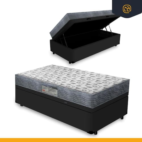 imagem-Cama Box Baú Solteiro + Colchão D33 Ortobom Iso 100 88cm - Preto 