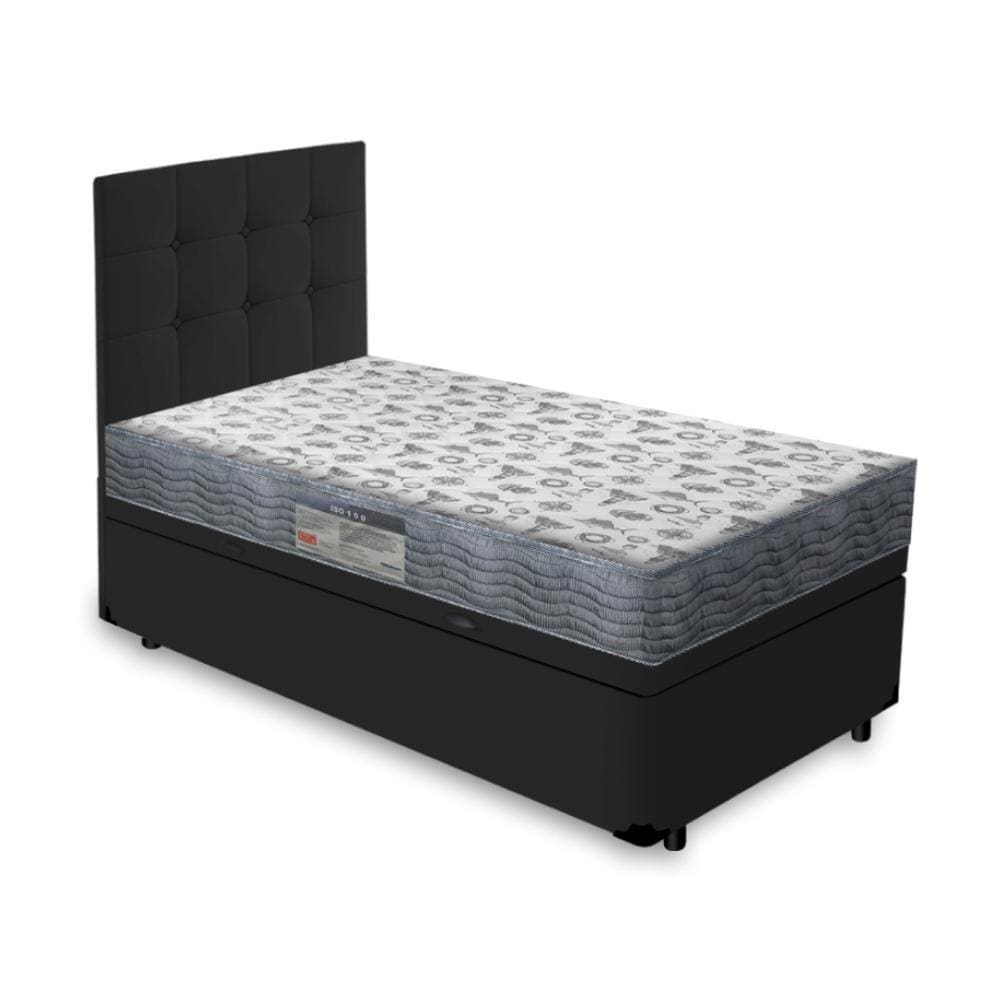 Cama Box Baú Solteiro + Cabeceira Cassis e Colchão Ortobom Iso 100 88cm