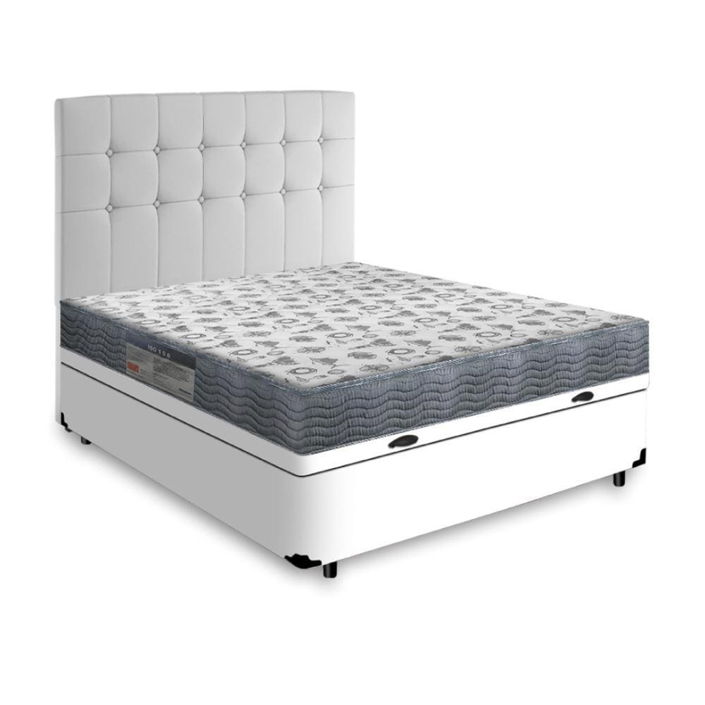 Cama Box Baú Casal + Cabeceira Cassis e Colchão Ortobom Iso 100 138cm