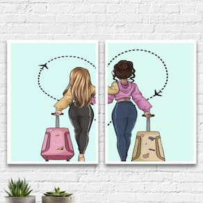 Kit 2 Quadros Melhores Amigas Viajantes 33X24Cm