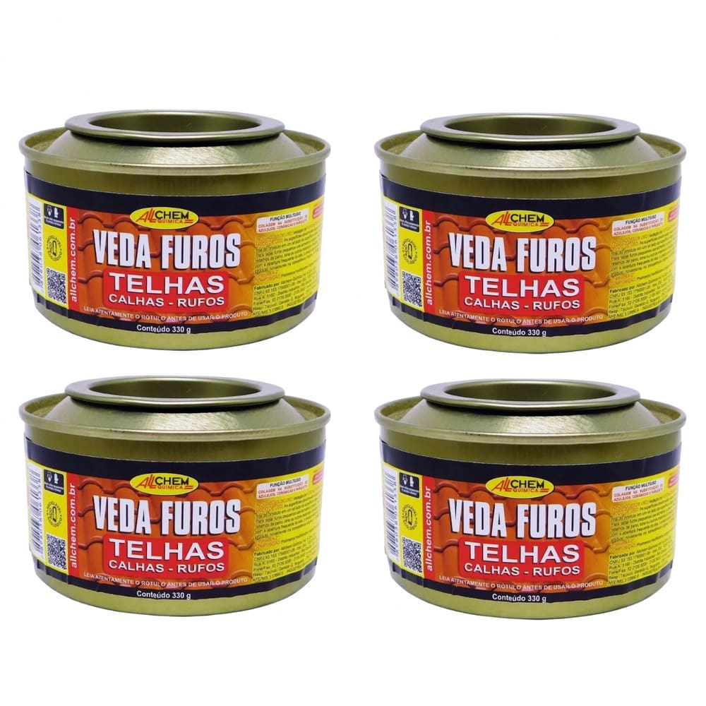 Kit 4 Massa Veda Furos Trincas Fissuras Telhas 330g Allchem