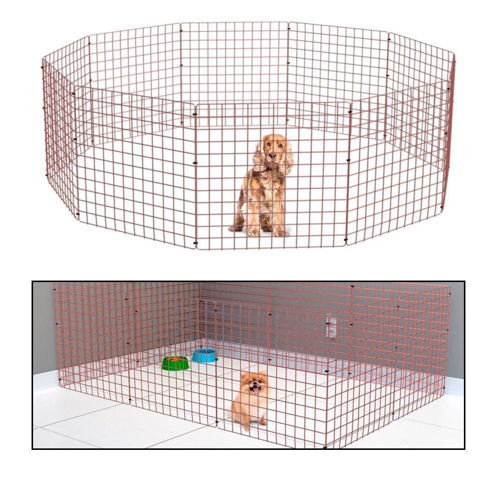 Cercado Móvel para Cachorro Pequeno Porte Cercadinho Articulado Pet 10 Telas 60cm Altura Rose