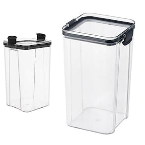 Pote Hermetico Tampa com Trava 1300ml Acrilico Transparente Conserva Veda Alimento Tempero Cozinha Armario Empilhavel Resistente