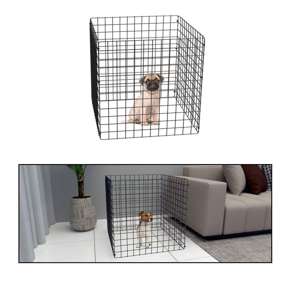 Cercado Móvel para Cachorro Pequeno Porte Cercadinho Articulado Pet 4 Telas 60cm Altura Preto