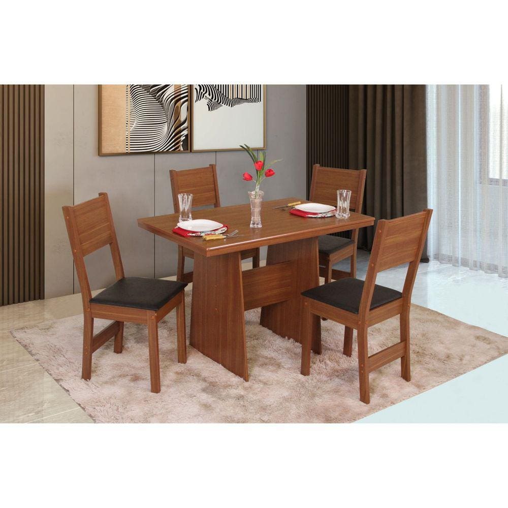 Conjunto Sala de Jantar Mesa Retangular Destak com 4 Cadeiras Milena Marromlle/Bagum Preto