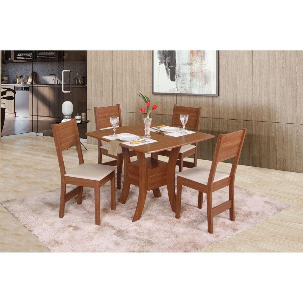 Conjunto Sala de Jantar Mesa Quadrada Amanda com 4 Cadeiras Milena Marromlle Off White/Bagum Bege