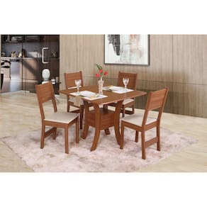 Conjunto Sala de Jantar Mesa Quadrada Amanda com 4 Cadeiras Milena Marromlle Off White/Bagum Bege