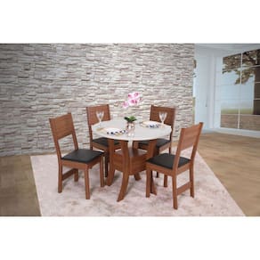 Conjunto Sala de Jantar Mesa Redonda Ayla com 4 Cadeiras Milena Marromlle Off White/Bagum Preto