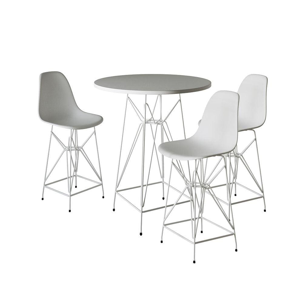 Jogo Mesa Bistrô Eames Eiffel Branca 60cm 3 Banquetas Branca Base Ferro Branco