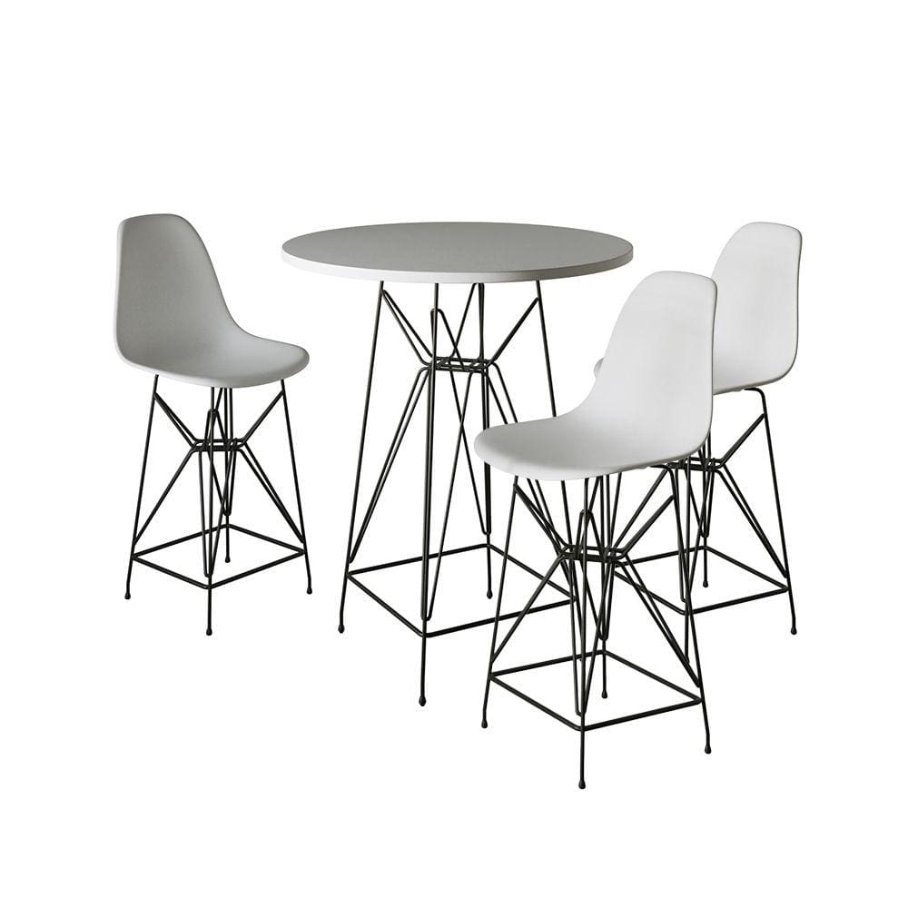 Jogo Mesa Bistrô Eames Eiffel Branca 60cm 3 Banquetas Branca Base Ferro Preto