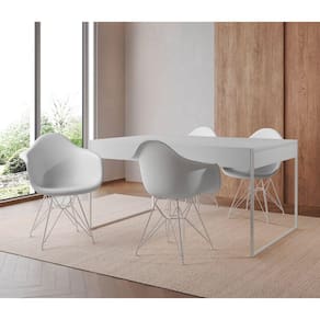 Mesa Jantar Industrial Filadélfia Branca 137x90cm com 4 Poltronas Eames Eiffel Brancas Base Ferro Br