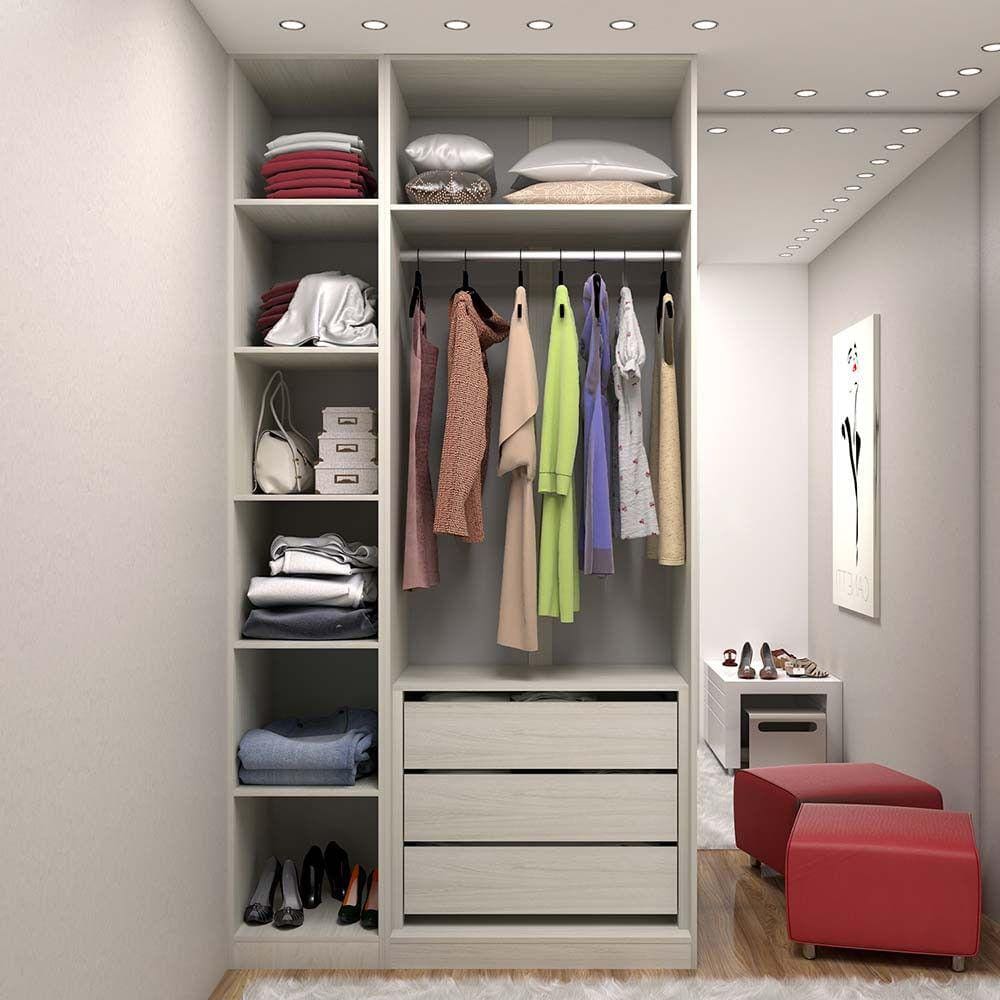 Guarda Roupa Closet 2 Módulos sem Porta 3 Gavetas e 1 Cabideiro Prime Luciane Móveis
