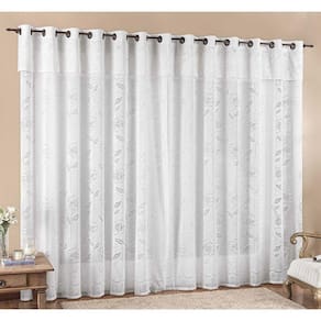 Cortina Luna 3,00M X 2,50M Branca Tecido Renda Floral Leve Para Sala Ou Quarto
