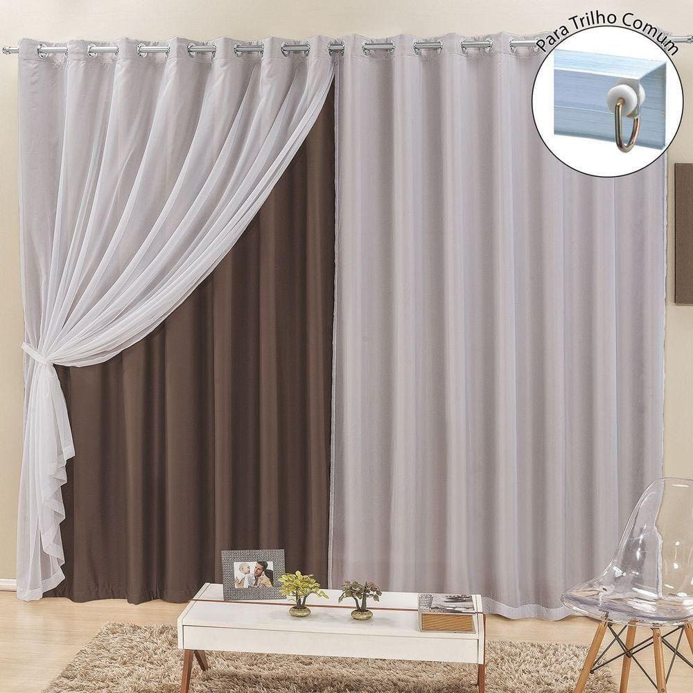 Cortina Para Trilho Comum Elegance 3,00M X 2,50M Tabaco Tecido Semi Blackout