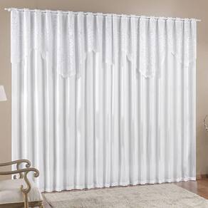 Cortina Nicole 3 Metros Branca Tecido Microfibra Com Renda Floral Sala Quarto