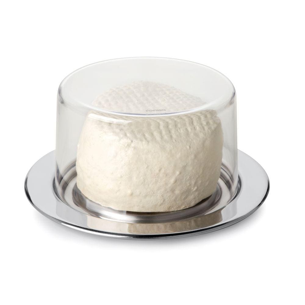 Queijeira Redonda Prato Para Queijo Inox Tampa Acrílico 17CM