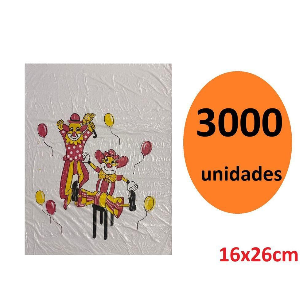 Kit 3000 Sacos De Plástico Palhaço Dia Das Crianças 16X26