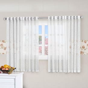 Cortina Para Cozinha 2,00M X 1,50M Charme Tecido Renda Floral Para Varão Simples - Branca